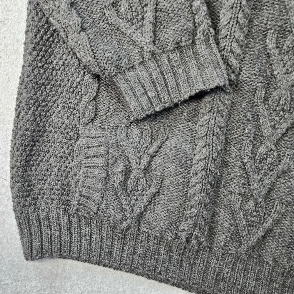 SAOI Sweater Mens M Gray Collared Cable-Knit‎ Pullover Heavyweight Wool Pockets